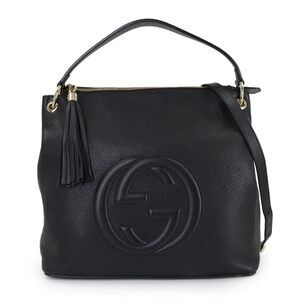 Gucci Soho 2-way Shoulder Handbag, Leather, Black, 536194, Gold Hardware, SOH...